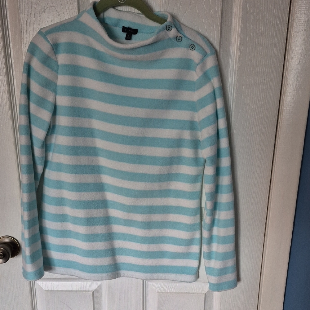 Talbots Aqua and White Striped Cowl  Fleece